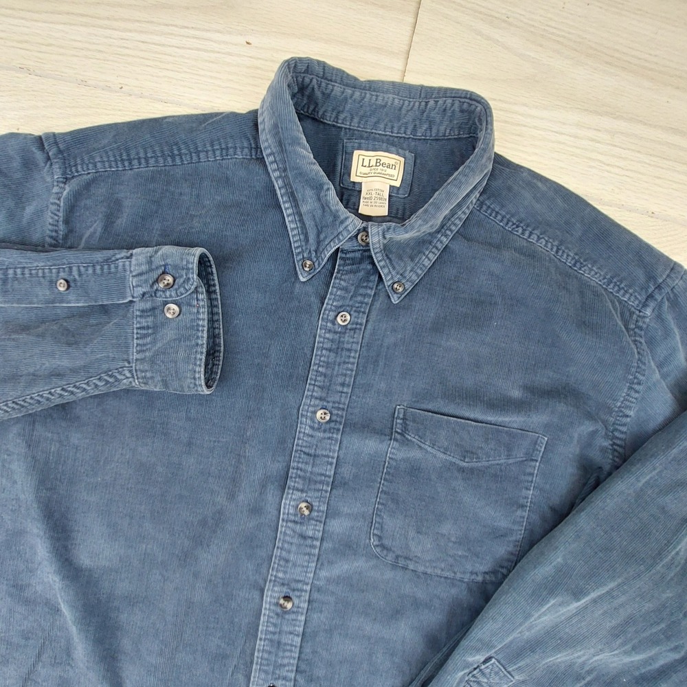 LL Bean Corduroy Shirt Mens XXL Tall Blue Button Down Long Sleeve Workwear